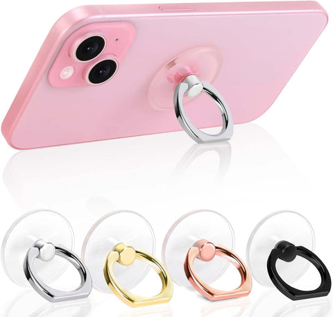 Cell Phone Ring Holder, Transparent Ring Holder 360°Rotation Finger Ring Stand, Clear Cell Phone Kickstand Compatible with Most of Phones, Tablet and Case, (1Silver+1Black+1Rose Gold+1Gold)