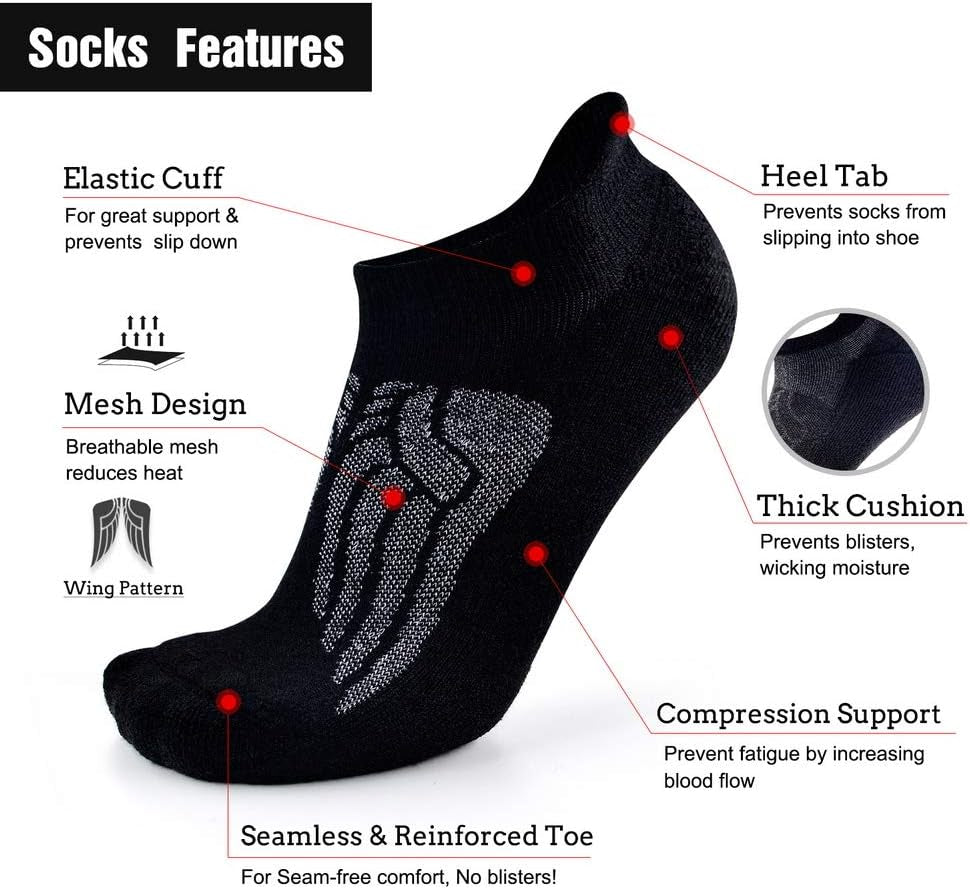 Merino Wool Compression Support Ankle Running Hiking Socks for Men Women, Soft Thick Cushion Tab Socks 3/6 Pairs