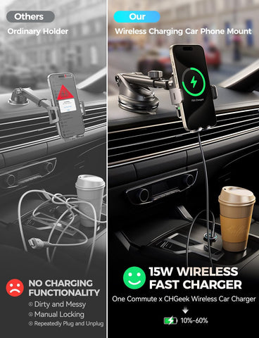 Wireless Car Charger with Phone Holder Mount, 15W Fast Charging Auto Clamping Phone Holders for You Car Windshield Dashboard Air Vent Accessories for Iphone, Samsung Galaxy, Google, Etc