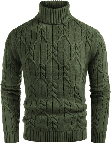 Men'S Turtneck Pullover Sweaters Long Sleeve Solid Color Twisted Knit Sweater