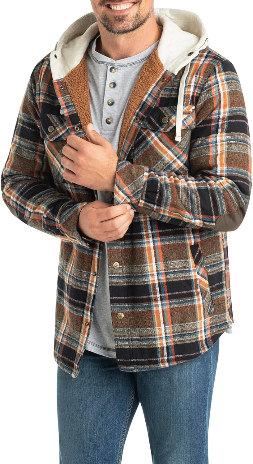 Men'S Camp Night Berber Lined Hooded Flannel Shirt Jacket