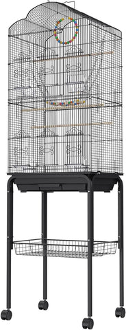 60 Inch Flight Bird Cage, Metal Large Parakeet Cages for Cockatiels Parrot Budgies Lovebirds Canaries, Pet Big Bird Cage with Rolling Stand and Hanging Toys