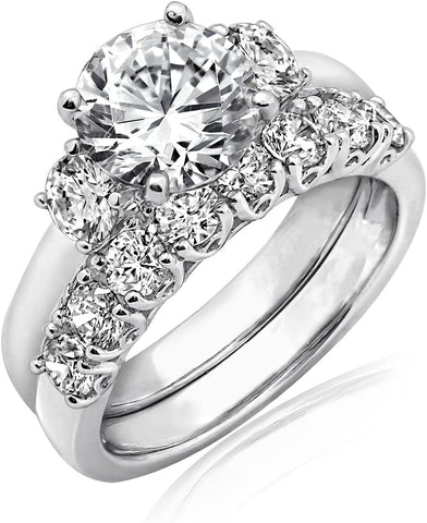 Sterling Silver Platinum Plated Infinite Elements Cubic Zirconia Three Stone Ring (Previously Amazon Collection)