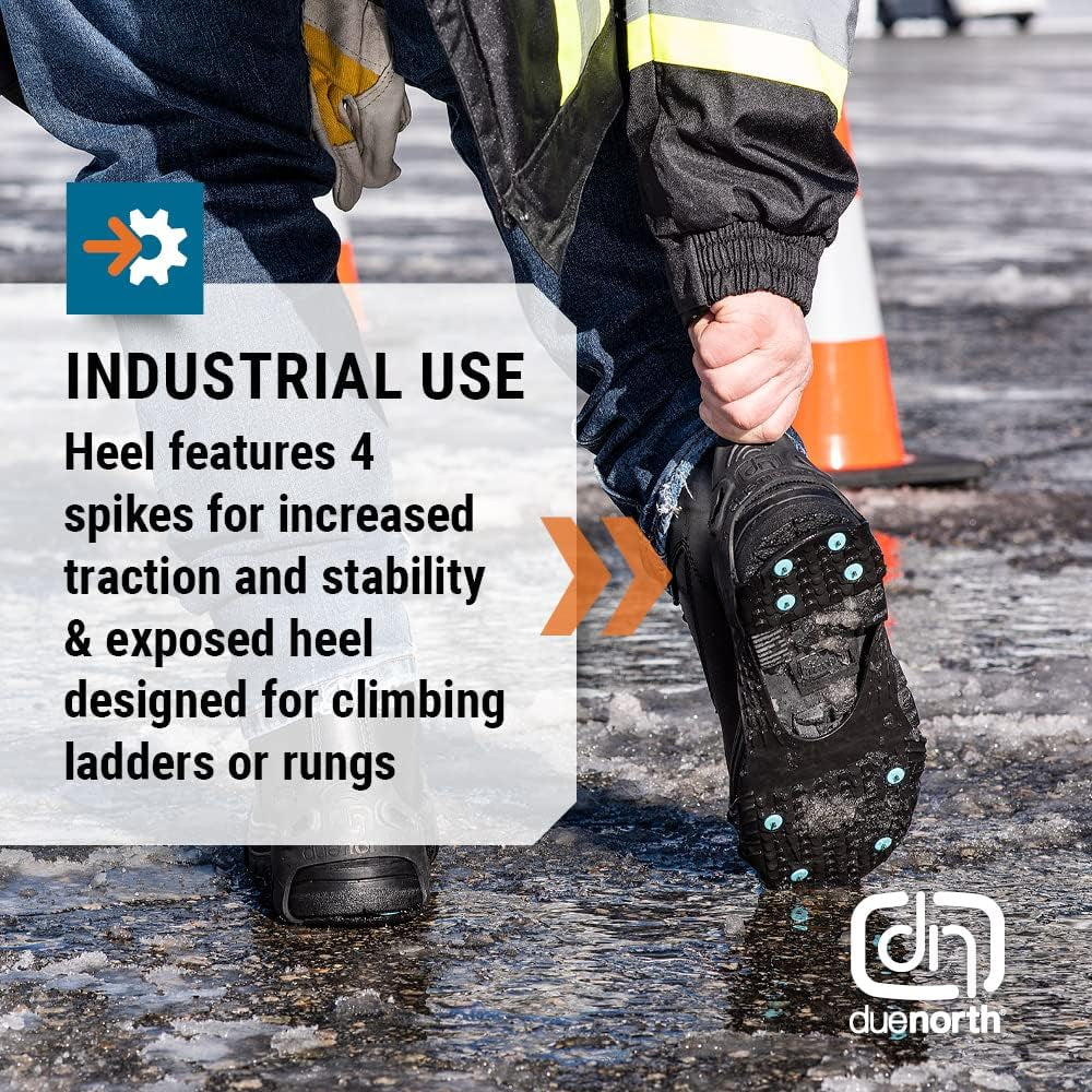 All Purpose Industrial Ice Cleats for Men & Women - Traction Aids for Walking & Working on Snow/Ice - 16 Spikes