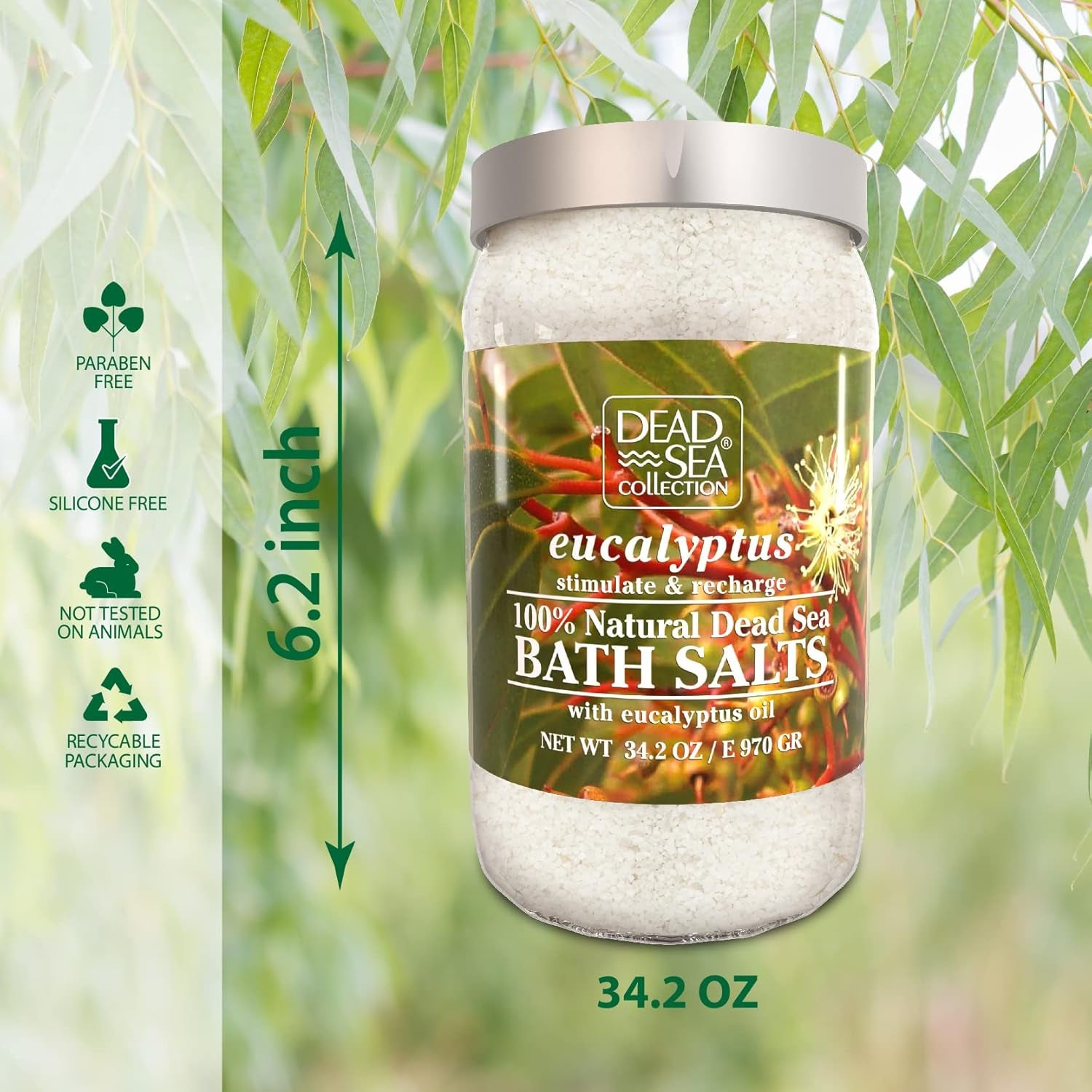 Bath Salts Enriched with Eucalyptus - Pure Salt for Bath - Large 34.2 OZ. - Nourishing Essential Body Care for Soothing and Relaxing Your Skin and Muscle