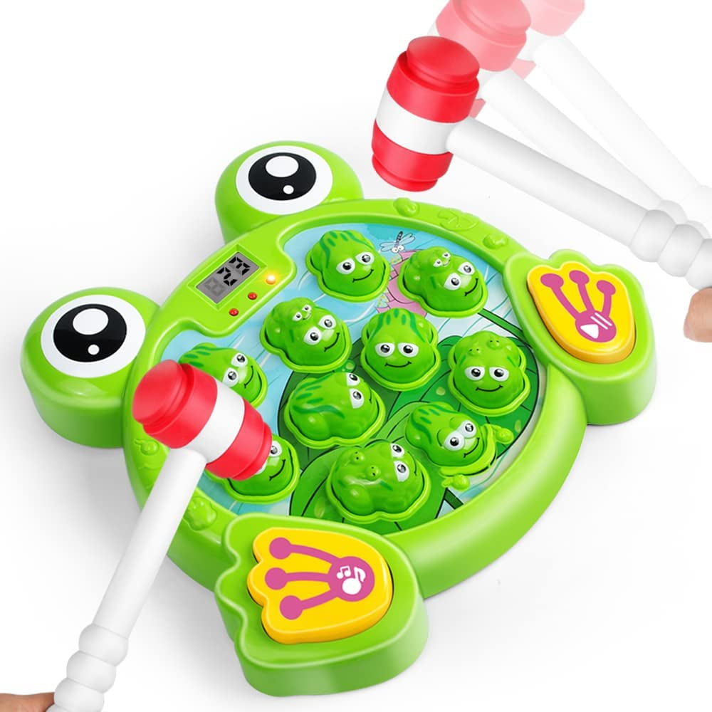 Whack a Frog Game with 2 Hammers, Toddler Early Developmental Learning Toy, Fun Birthday Gift for Kids Age 2+, Toys for 2 3 4 Year Old Boys Grils