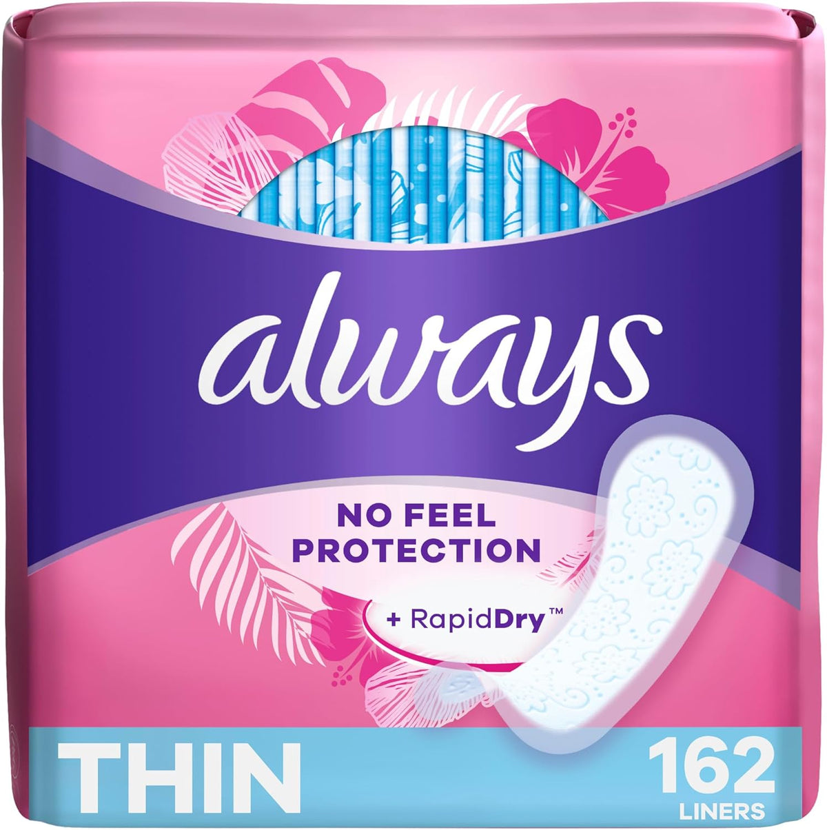 Thin Daily Panty Liners for Women, Light Absorbency, Unscented, 162 Count (Packaging May Vary)