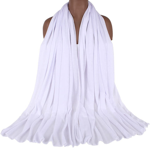 Ultra Soft Stretch Jersey Turban Head Wraps Long Solid Color African Shawl Hair Scarfs Lightweight Breathable Head Bands Ties for Black Women(White)