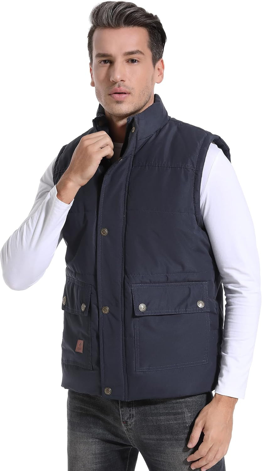 Men'S Winter Warm Outdoor Padded Puffer Vest Thick Fleece Lined Sleeveless Jacket