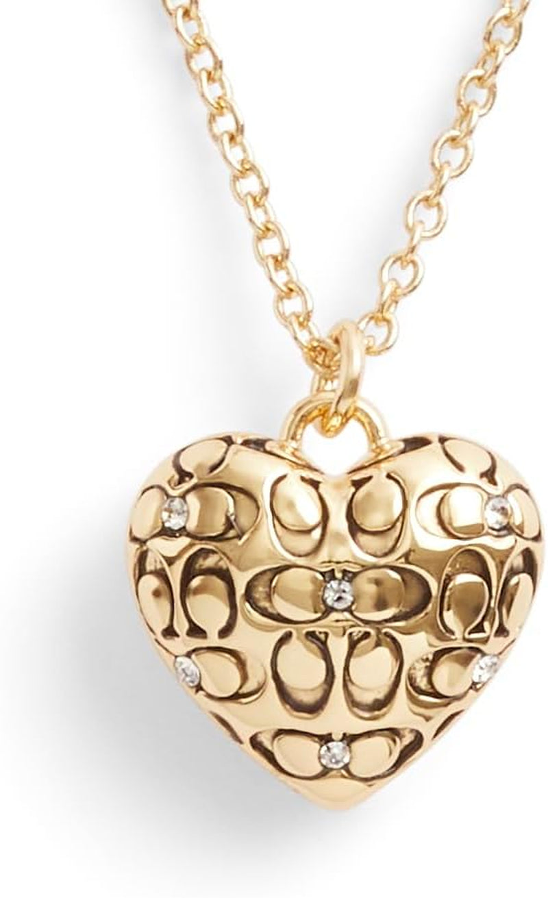 COACH Womens Signature Quilted Heart Pendant Necklace