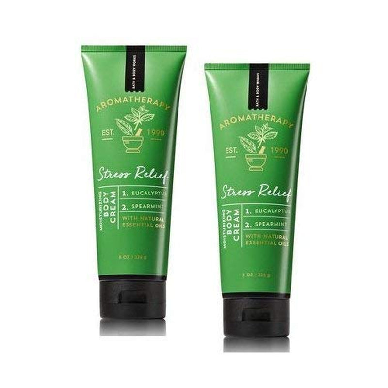 Bath and Body Works 2 Pack Aromatherapy Stress Relief Eucalyptus & Spearmint Body Cream. 8 Oz.