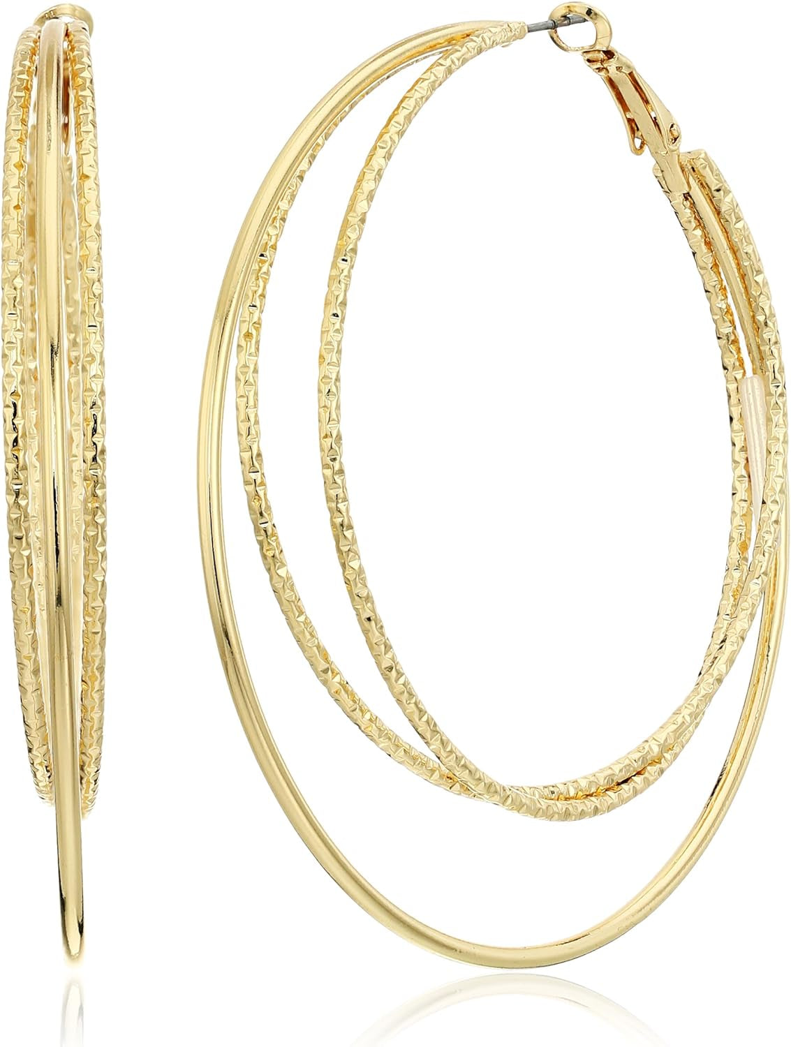 Smooth and Textured Wire Gold Hoop Earrings