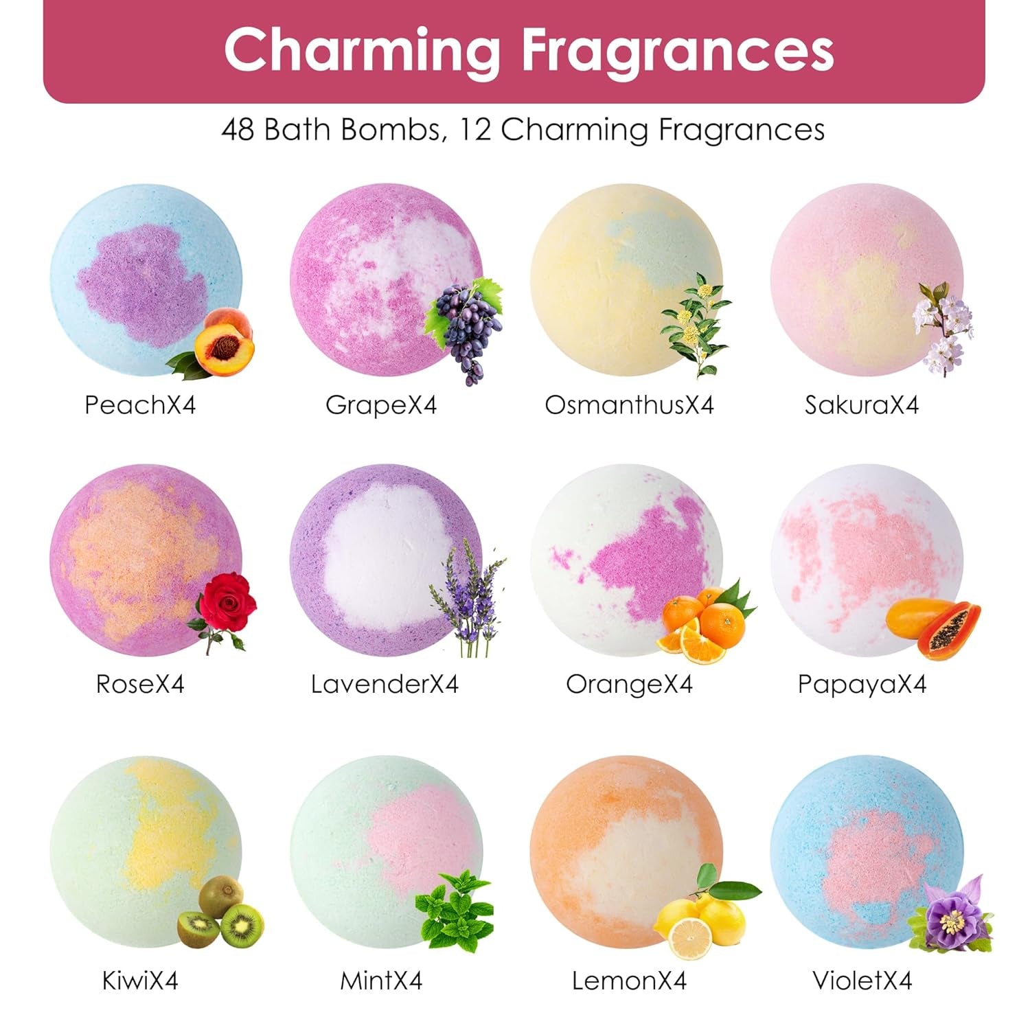 Bath Bombs for Women, 12 Large Bath Bomb Bubble Bath Set Spa Gifts for Women, Natural Handmade Bath Bombs Rich in Essential Oils, Romantic Gifts for Her, Wife, Multicolor