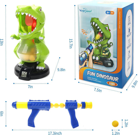 Dinosaur Shooting Toys for Boys 5 6 7 8 9 Years Old, Electronic Kids Target Games W/ Air Pump Gun, LCD Score Record, Sound, 24 Foam Balls, Birthday Party Favor,Christmas Gifts for Toddlers