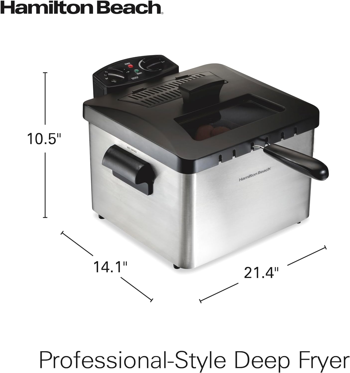 Triple Basket Electric Deep Fryer, 4.7 Quarts / 19 Cups Oil Capacity, Lid with View Window, Professional Style, 1800 Watts, Stainless Steel (35034)