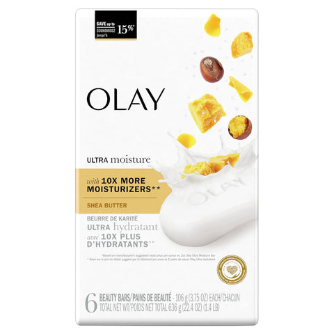 Moisture Outlast Ultra Moisture Shea Butter Beauty Bar with Vitamin B3 Complex, 3.75 Oz, (Pack of 6)