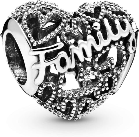 Family Heart Charm - Compatible with  Moments Bracelets - Jewelry for Women - Made with Sterling Silver