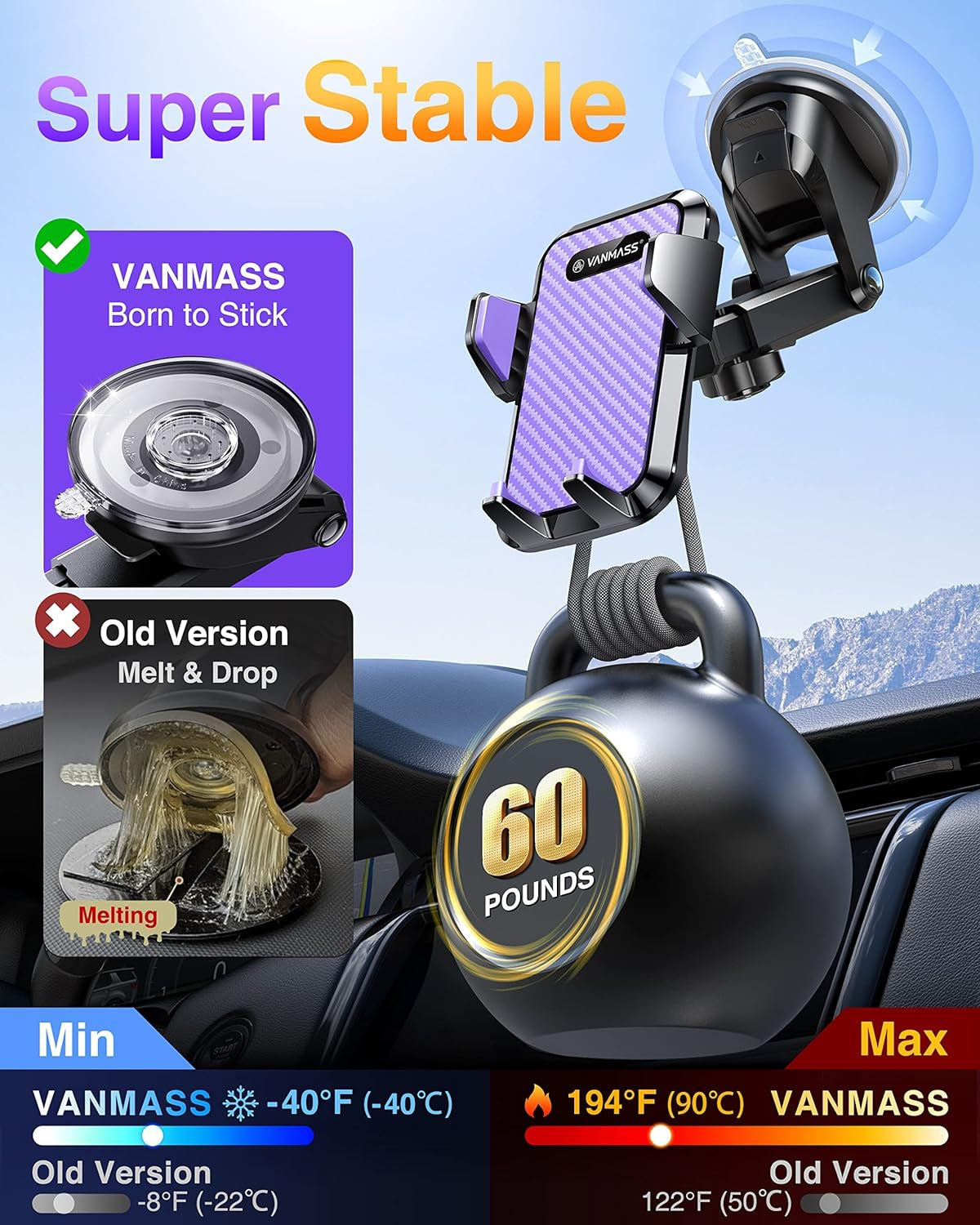 2024【Strongest & Military-Grade】 Car Phone Mount【Patent & Safety Certs】 Ultimate Cell Phone Holder Handsfree Stand for Dashboard Window Vent for Iphone 15 Pro Max 14 13 Samsung Android Truck