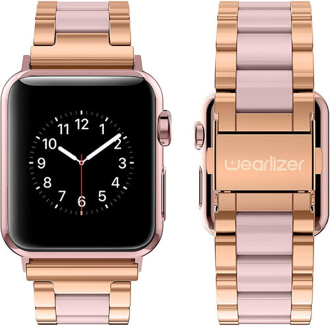 Compatible with Apple Watch Bands 41Mm 40Mm 38Mm 49Mm 45Mm 44Mm 42Mm Women, Stainless Steel Resin+Floral Engraved Iwatch Band(Black/Peach Pink + Pink/White,Dark Rose Gold+Pink)