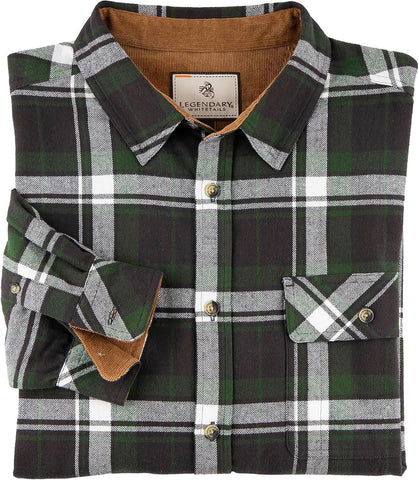 Men'S Buck Camp Flannel, Long Sleeve Plaid Button down Casual Shirt, Corduroy Cuffs