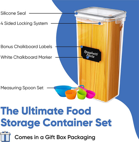 Airtight Food Storage Container Set - 24 Piece, Kitchen & Pantry Organization, Bpa-Free, Plastic Canisters with Durable Lids Ideal for Cereal, Flour & Sugar - Labels, Marker & Spoon Set