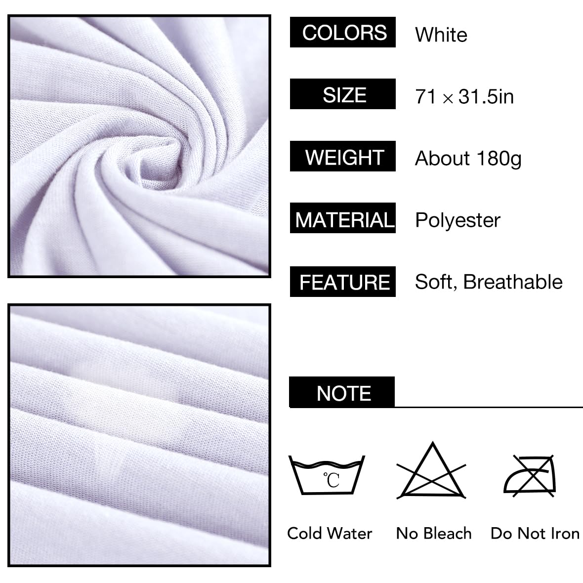 Ultra Soft Stretch Jersey Turban Head Wraps Long Solid Color African Shawl Hair Scarfs Lightweight Breathable Head Bands Ties for Black Women(White)