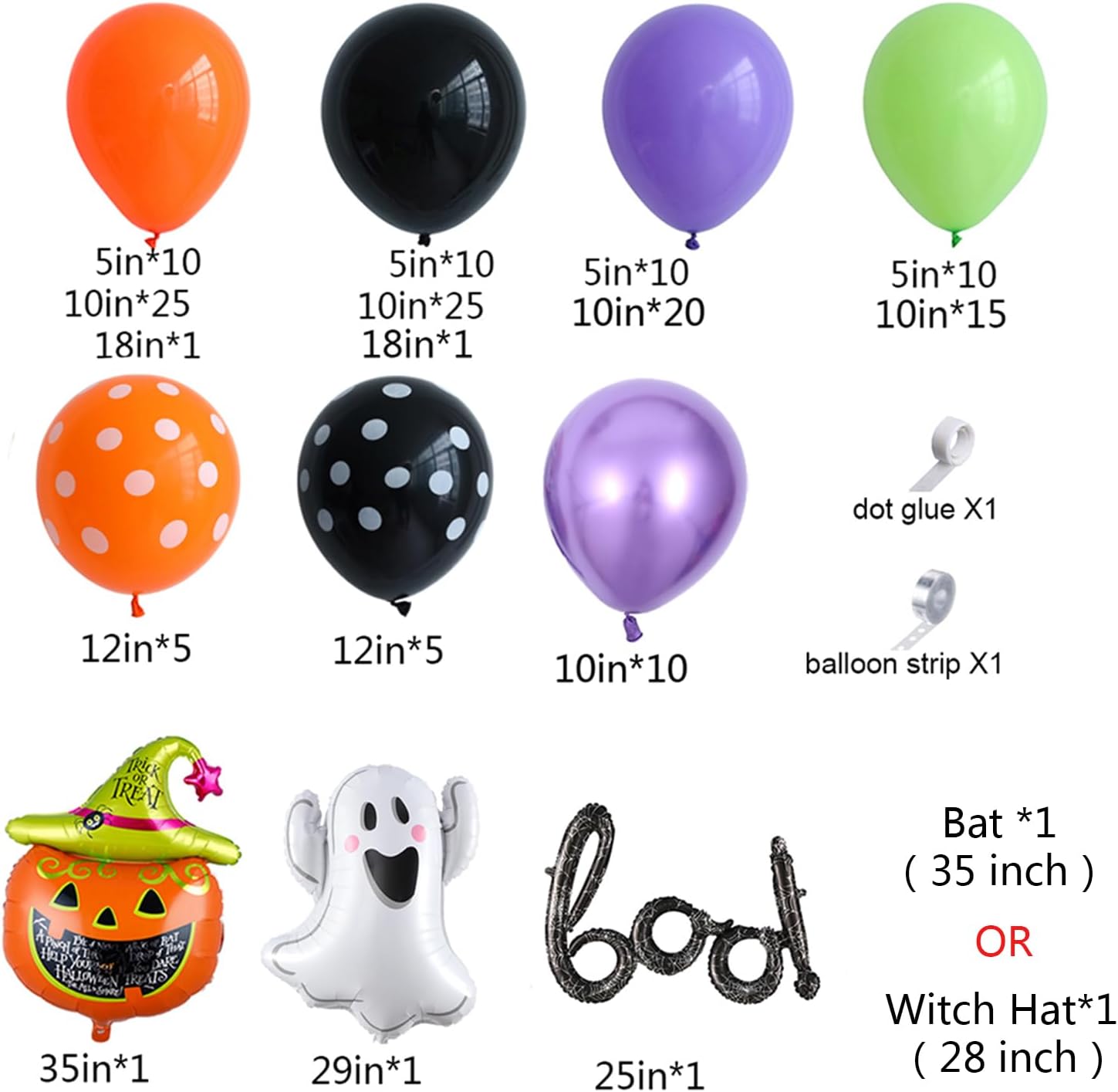 151PCS Halloween Balloon Arch Garland Kit, Black Orange Green Purple Balloons with Mylar Pumpkin Ghost BOO Foil Balloon for Kids Home Halloween Background Birthday Party Decorations Supplies