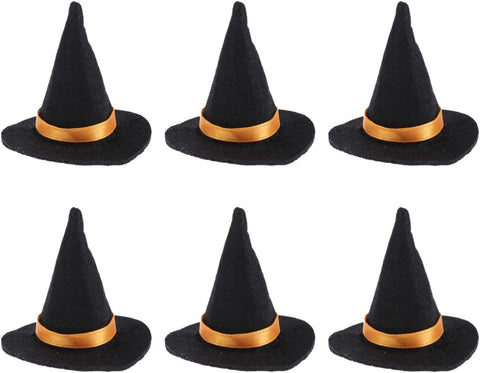 6Pcs Mini Felt Witch Hats Handmade Wine Bottle Decor for Halloween Party Favors DIY Hair Accessories Crafts (Red)