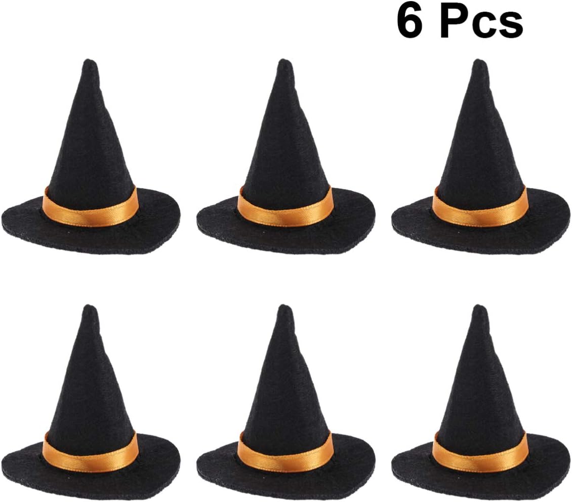 6Pcs Mini Felt Witch Hats Handmade Wine Bottle Decor for Halloween Party Favors DIY Hair Accessories Crafts (Red)