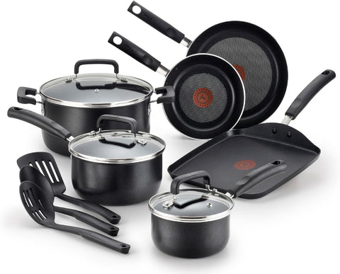 Signature Nonstick Cookware Set 12 Piece, Oven Broiler Safe 350F, Pots and Pans, Kitchen Cooking Set W/ Fry Pans, Saucepans, Saute Pan, Dutch Oven, Griddle, Kitchen, Home, Dishwasher Safe, Black