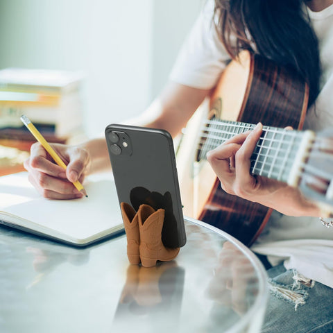 Giddy up Phone Stand, Brown, Cowboy Boot Tech Accessory, Fits Most Mobile Smartphones, Grippy Silicone, Fun Cowboy Boot Details