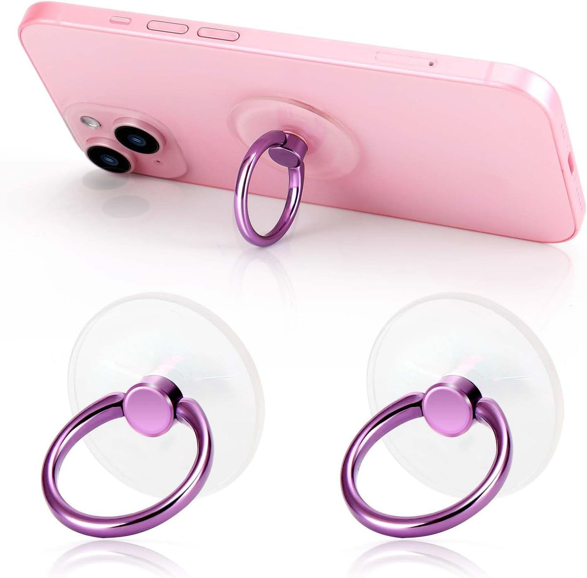 Purple  Clear Phone Ring Holder 2 Pack, Transparent Cell Phone Ring Grip 360°Rotation Finger Ring Stand, Phone Kickstand Compatible with Most of Phones, Tablet and Case