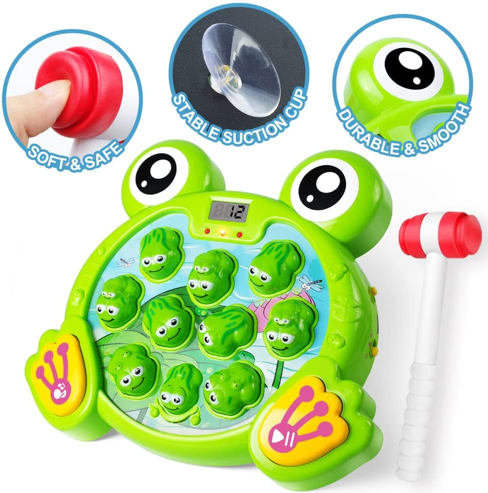 Whack a Frog Game with 2 Hammers, Toddler Early Developmental Learning Toy, Fun Birthday Gift for Kids Age 2+, Toys for 2 3 4 Year Old Boys Grils