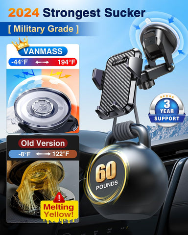 【65+LBS Strongest Suction & Military-Grade 2024 Ultimate Car Phone Mount【Patent & Safety Certs】 Cell Phone Holder Truck Stand for Dashboard Windshield Vent for Iphone 15 Pro Max 14 Samsung