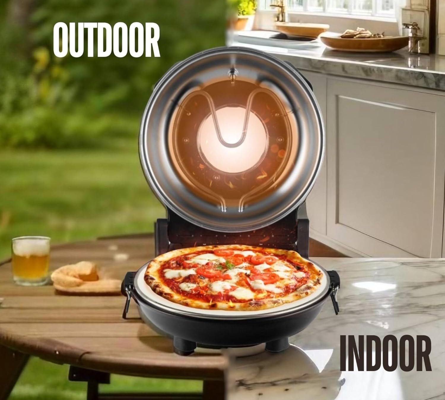 PIEZANO Crispy Crust Pizza Oven by  – Electric Pizza Oven Indoor Portable, 12 Inch Indoor Pizza Oven Countertop, Pizza Maker Heats up to 800˚F for Stone Baked Pizza at Home as Seen on TV…