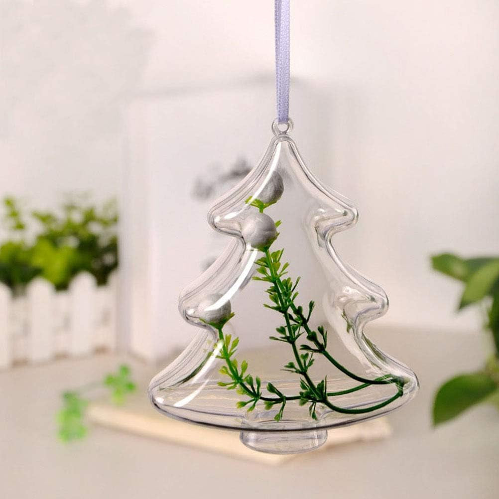 10PCS 10Cm DIY Clear Plastic Fillable Christmas Tree Shaped Ball Craft Ornament Hang Decorations