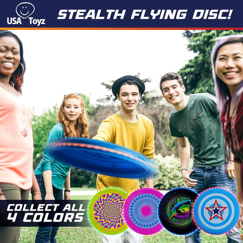 Stealth LED Flying Disc- Light up Disc for Adults and Kids, 49 Leds Glow in the Dark Disk, 2 LED Arm Bands, Sport Golf Ultimate Disc Outdoor Game Set, Waterproof Glow Hover Discs (Red/Blue)