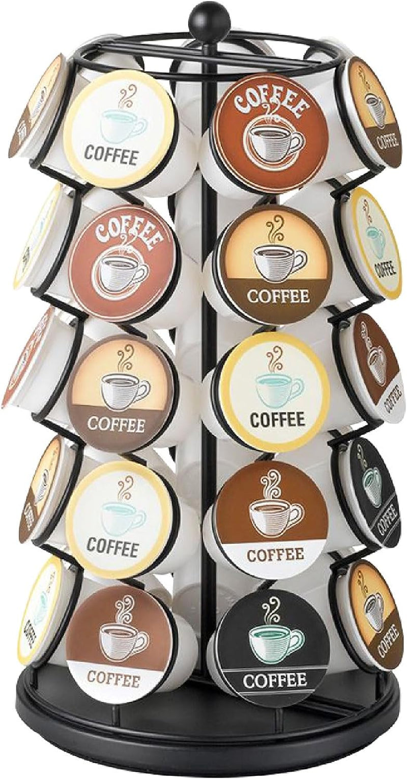 K Cup Holder – Compatible with K-Cups, Coffee Pod Carousel | 35 K Cup Holder, Spins 360-Degrees, Lazy Susan Platform, Modern Black Design, Home or Office Kitchen Counter Organizer