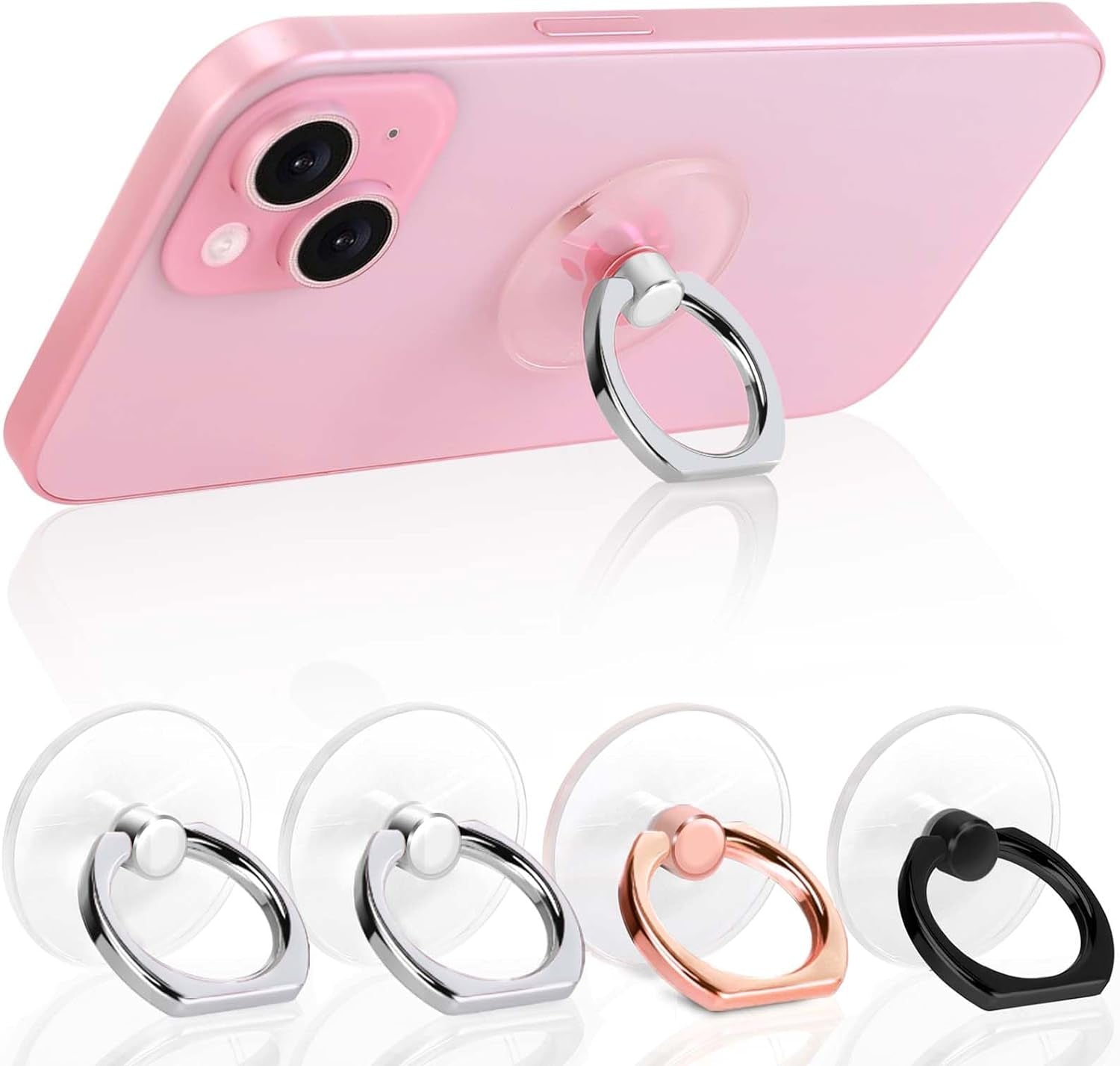 Cell Phone Ring Holder, Transparent Ring Holder 360°Rotation Finger Ring Stand, Clear Cell Phone Kickstand Compatible with Most of Phones, Tablet and Case, (2Silver+1Black+1Rose Gold)