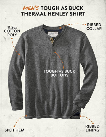 Men'S Tough as Buck Double Layer Thermal Henley Shirt-Casual Long Sleeve Waffle Knit Regular Fit