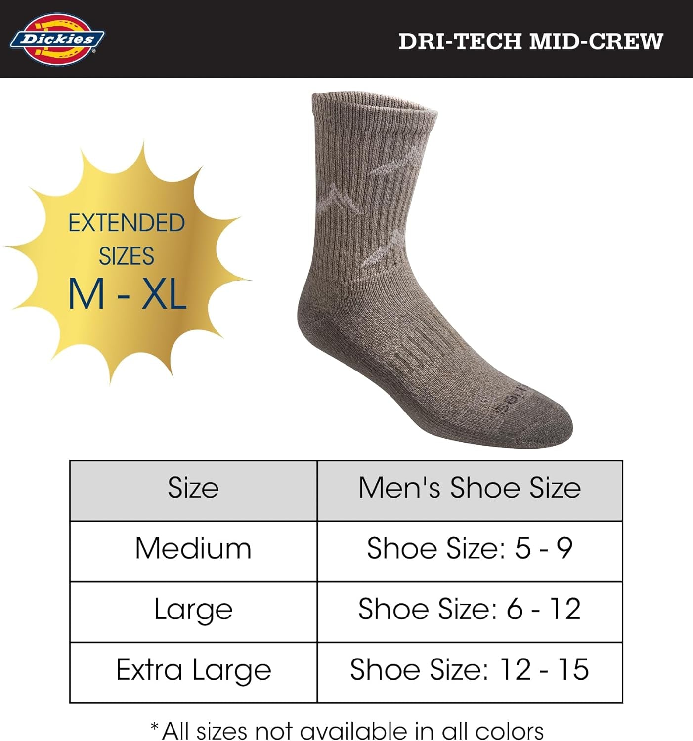 Men'S Dri-Tech Moisture Control Comfort Length Mid-Crew Socks