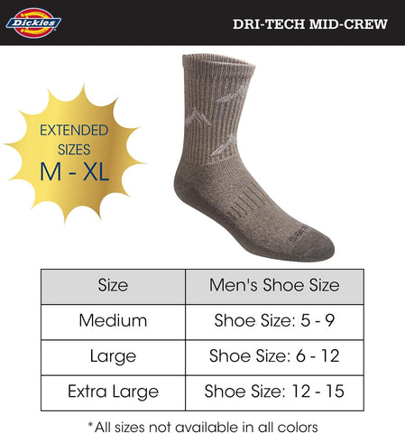 Men'S Dri-Tech Moisture Control Comfort Length Mid-Crew Socks