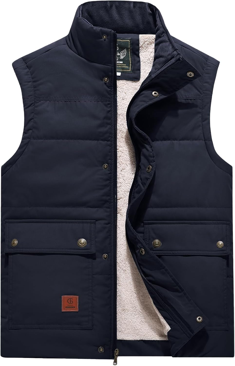 Men'S Winter Warm Outdoor Padded Puffer Vest Thick Fleece Lined Sleeveless Jacket