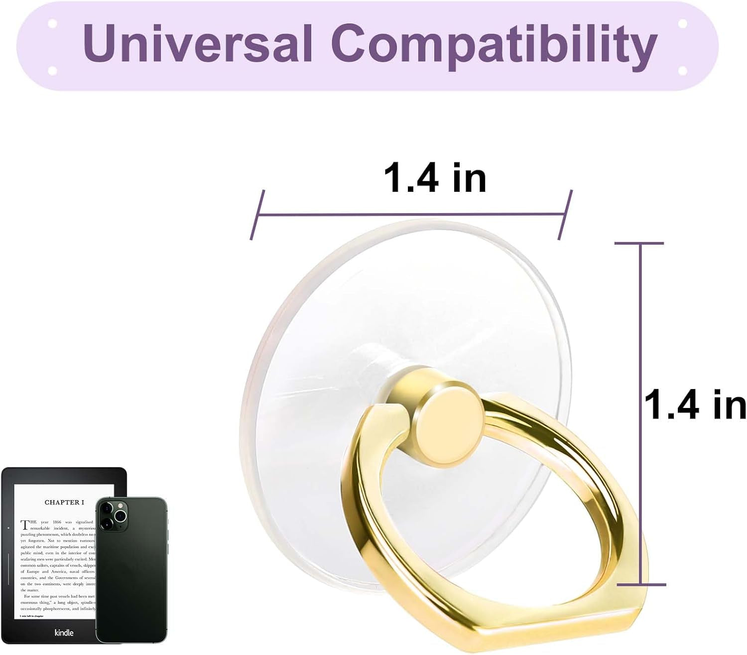 Cell Phone Ring Holder, Transparent Ring Holder 360°Rotation Finger Ring Stand, Clear Cell Phone Kickstand Compatible with Most of Phones, Tablet and Case, (1Silver+1Black+1Rose Gold+1Gold)