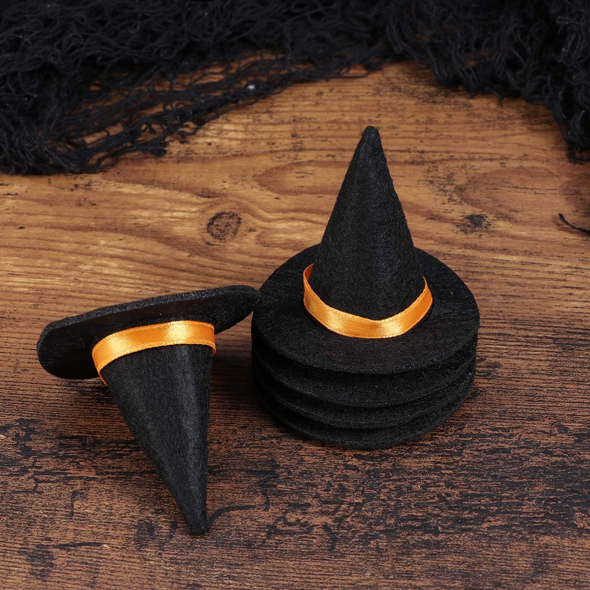 6Pcs Mini Felt Witch Hats Handmade Wine Bottle Decor for Halloween Party Favors DIY Hair Accessories Crafts (Red)