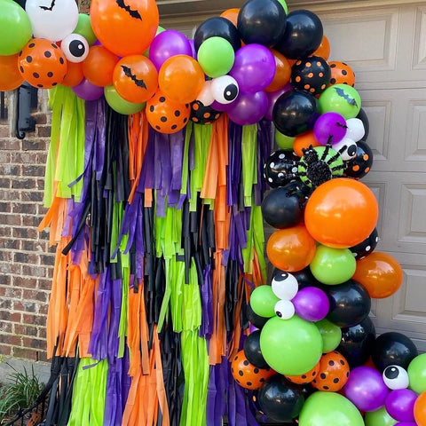 151PCS Halloween Balloon Arch Garland Kit, Black Orange Green Purple Balloons with Mylar Pumpkin Ghost BOO Foil Balloon for Kids Home Halloween Background Birthday Party Decorations Supplies