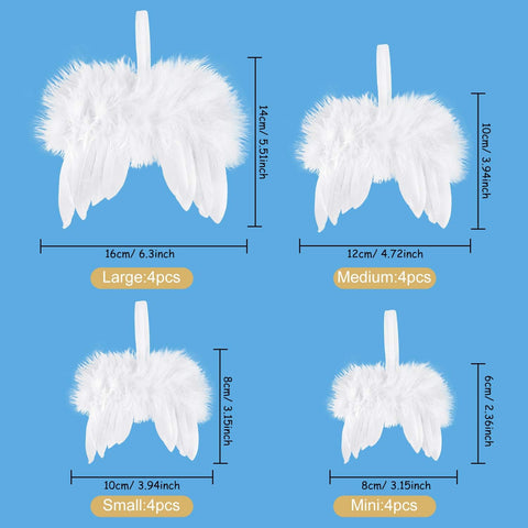 16 Pcs White Feather Christmas Decorations Angel White Feather Wing Ornament for Christmas Party Decoration DIY Craft