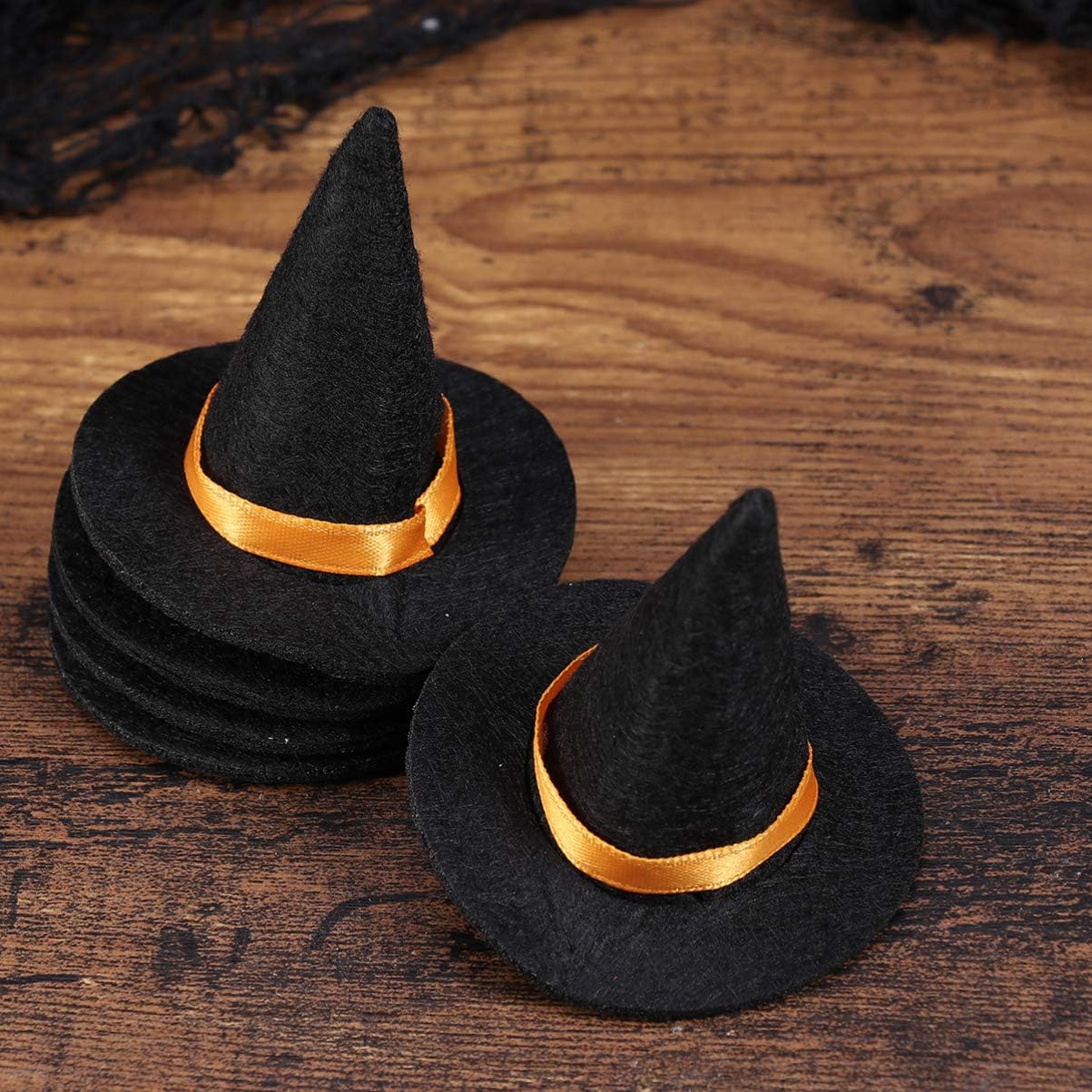 6Pcs Mini Felt Witch Hats Handmade Wine Bottle Decor for Halloween Party Favors DIY Hair Accessories Crafts (Red)