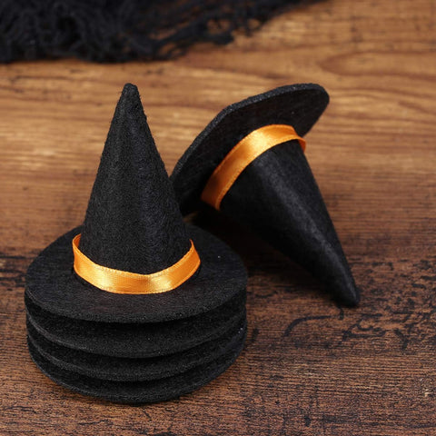 6Pcs Mini Felt Witch Hats Handmade Wine Bottle Decor for Halloween Party Favors DIY Hair Accessories Crafts (Red)