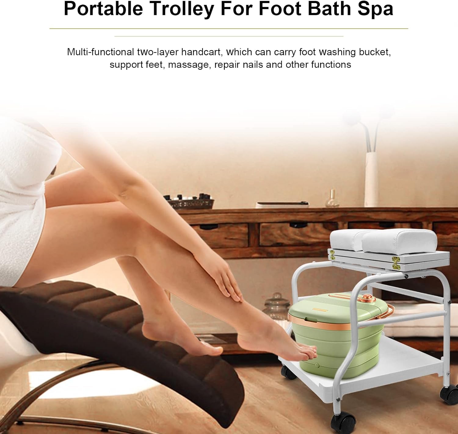 Beauty Salon Nail or Foot Bath Spa Portable Esthetician Trolley Cart for Foot Rest Pedicure Manicure Funiture Massage Table Salon Supplies 2 Way Use 2 Color Option  (White)